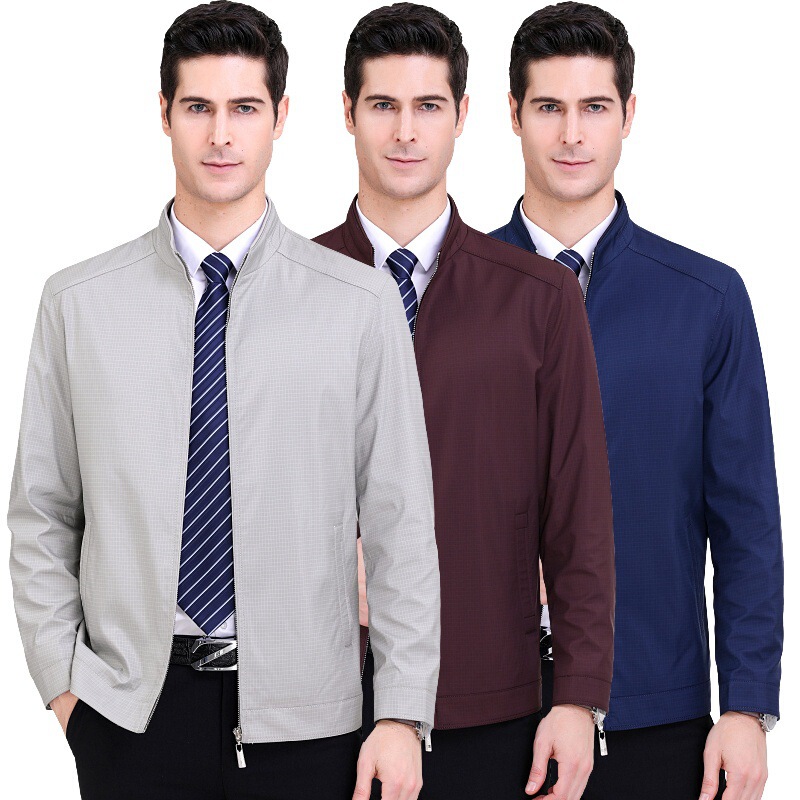 2026 Spring New Style Mulberry Silk Commuter Executive Jacket for Middle-Aged Men, Light Business Loose Stand Collar Jacket Wholesale