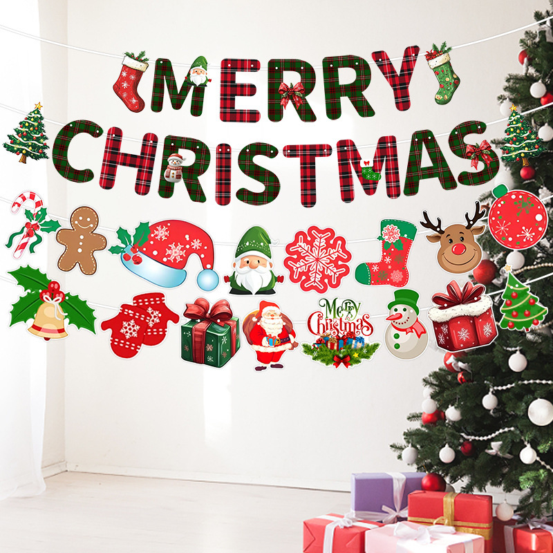クロスボーダークリスマスレターフラッグバナー紙クリスマスフラワーハンギングフラッグ吊り下げフラッグ雰囲気アレンジメントパーティーデコレーション|undefined
