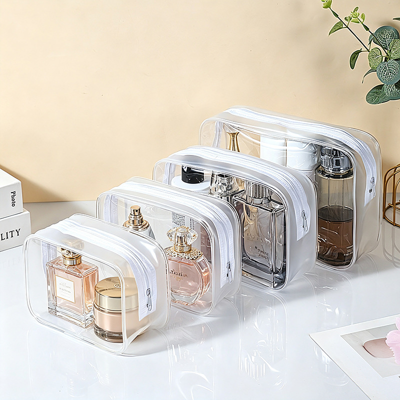 Pvc Transparent Cosmetic Bag Four-Piece Set, Convenient Travel Toiletry Bag, Ready-Made with Logo Printed, Cross-Border Large-Capacity Storage Bag