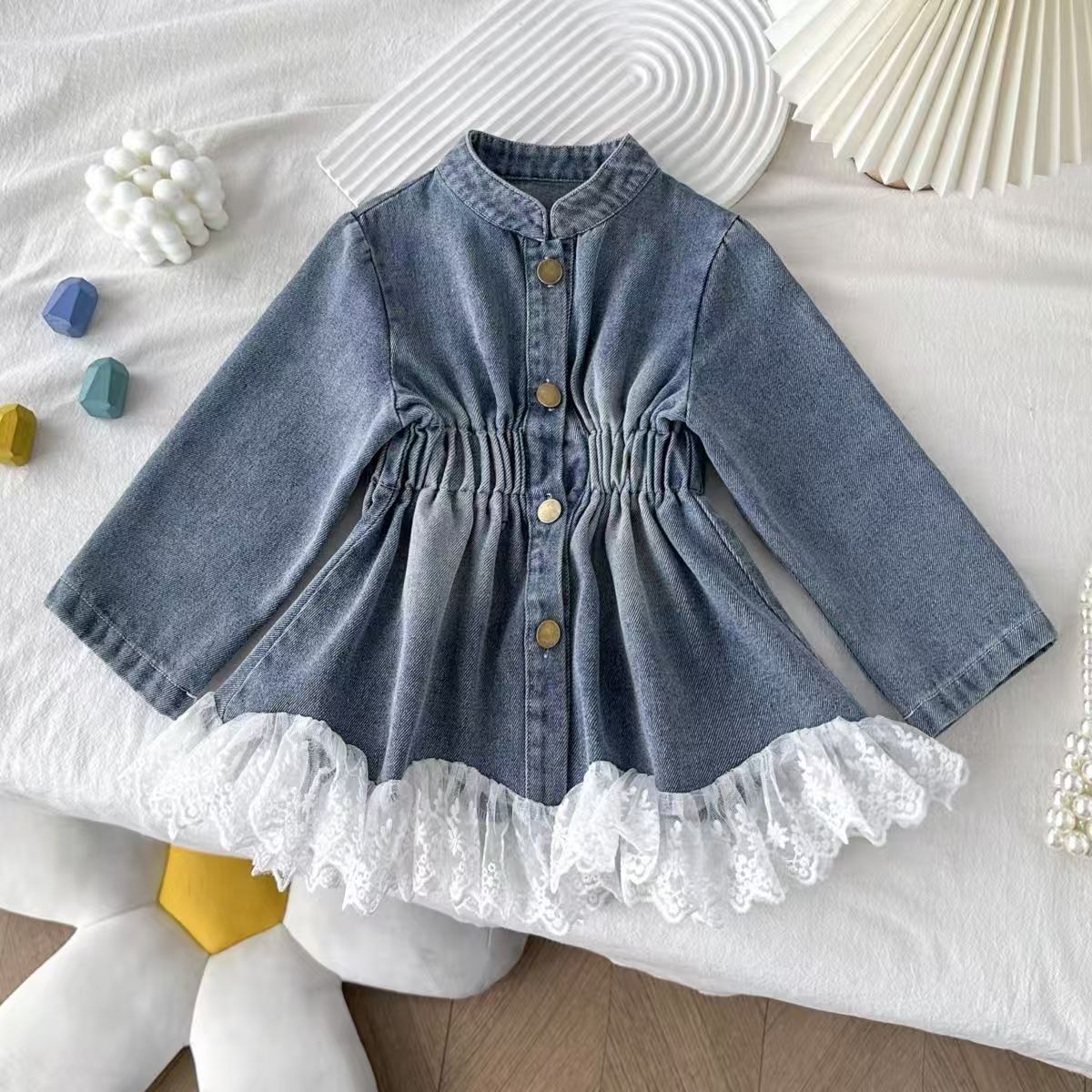 Girls' Korean-style 2026 Spring and Autumn Denim Lace Coat New Spring and Autumn Lace Girl's Autumn Coat