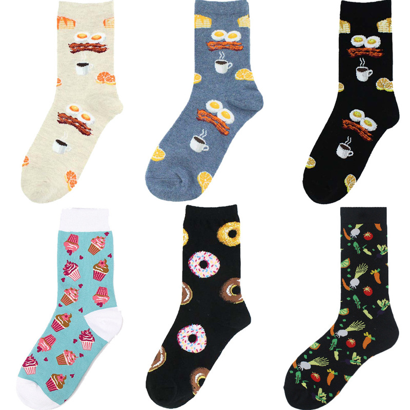 European and American Fashion Couples Flower Socks Egg Bacon Cupcake Stockings Cross Border Sweet Mid-tube Stockings