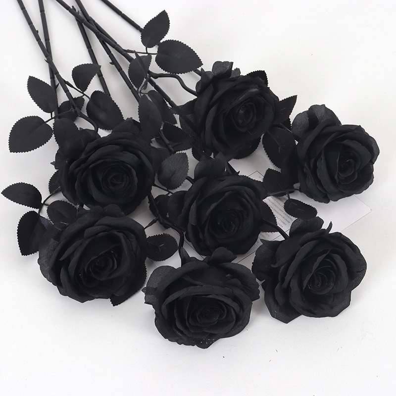 Cross-border Hot-selling Simulation Black Rose Dark Wind Series Flower Material Halloween Ghost Festival Dress-up Flower Arrange Fake Flower