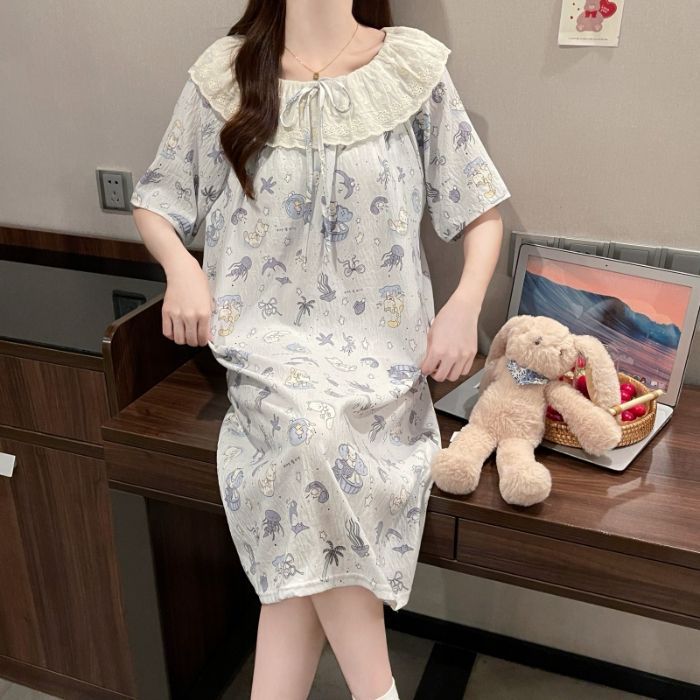 Venta al por mayor transfronteriza verano nuevo estilo dulce camisón casual hogar con almohadilla para el pecho pijamas de una pieza ropa de aire acondicionado para el hogar de las mujeres