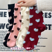 新款爱心袜子女中筒袜秋冬韩版ins潮百搭保暖粉色堆堆袜诸暨袜业