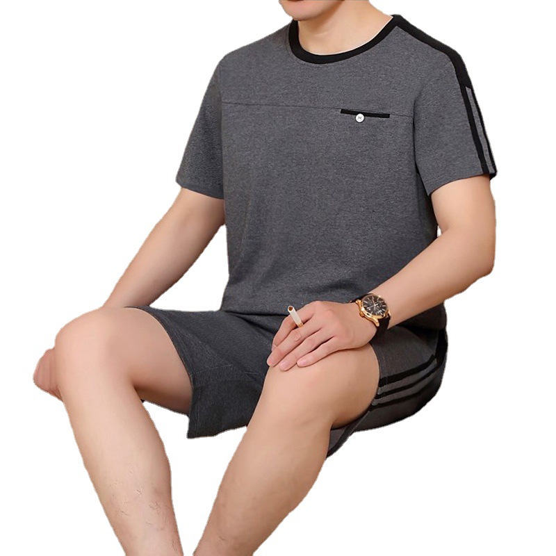 Middle-aged and Elderly Men's Casual Suit Summer Men's Short-sleeved Shorts Dad's Loose Clothes Grandpa Thin Two-piece Suit