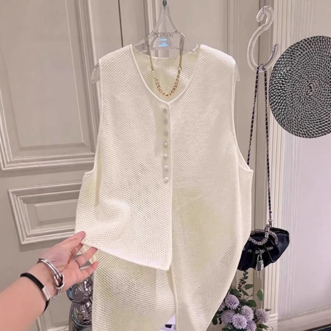 High-End French-Style Irregular Vest for Women, 2026 Summer New Thin Hollow-Out Cardigan Top Outerwear Tank Top