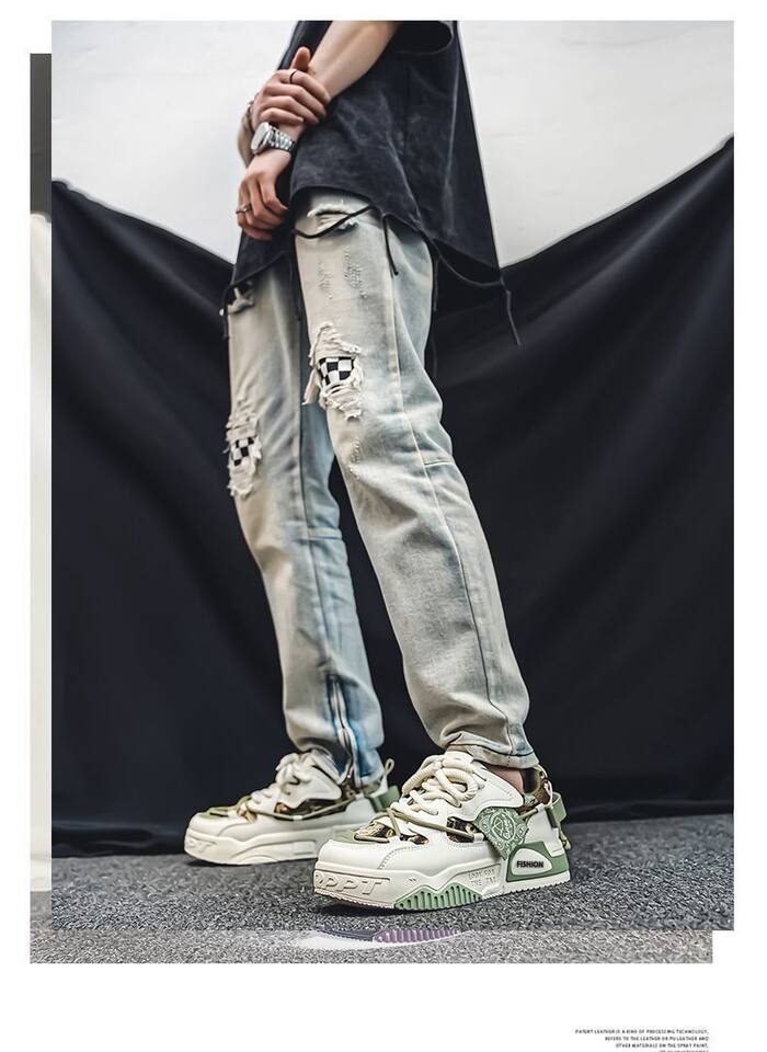 Giày sneaker nam cổ thấp đế dày tăng chiều cao, thiết kế phối màu cá tính, dây buộc phía trước — Kashi ST178, ST178 Milan, ST178 m xanh lục chi tiết 16