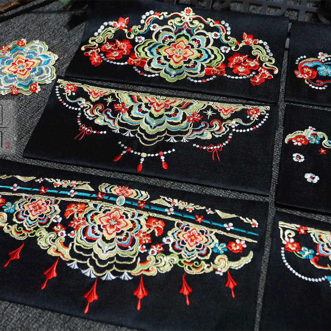 绣花敦煌团花诃子裙头腰头面料童装娃衣汉服古风绣片diy