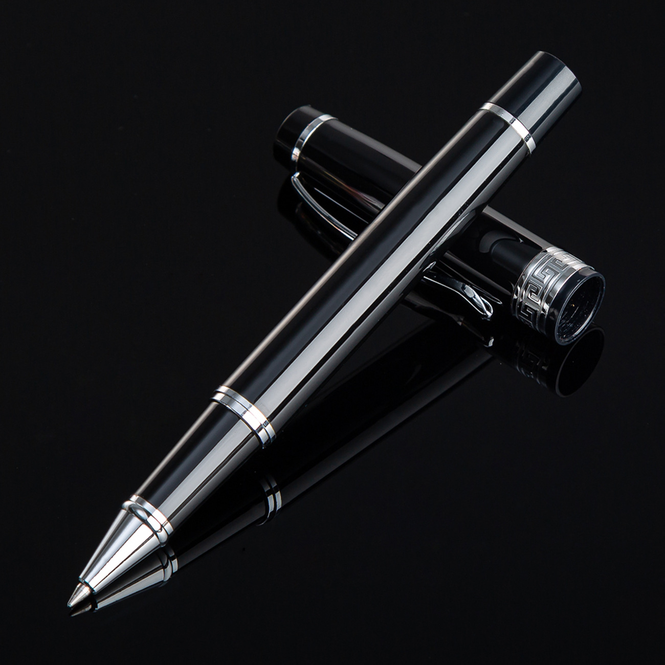 Negocio negro metal firma pluma publicidad regalo pluma impresión LOGO metal gel pluma bolígrafo en stock