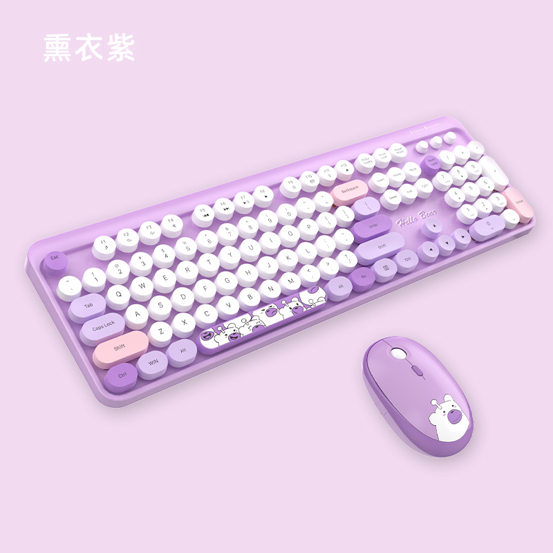 Hellobear fábrica punk colorido encantador oficina 2.4G inalámbrico conjunto de teclado de ratón estilo retro