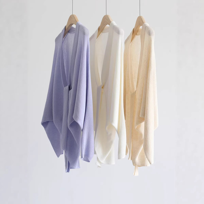 Spring and Summer Cool Linen Cocoon-Shaped Batwing Sleeve Tie-Up Long-Sleeve Cardigan Knitwear Cape Shawl Outerwear Poncho Spring and Summer Cool Linen Cocoon-Shaped Batwing Sleeve Tie-Up Long-Sleeve Cardigan Knitwear Cape Shawl Outerwear Poncho