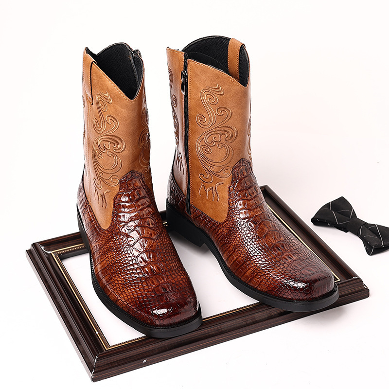 European and American Western cowboy boots trendy men's shoes tooling fashion retro zipper Martin boots high-top boots cross-border European and American Western cowboy boots trendy men's shoes tooling fashion retro zipper Martin boots high-top boots cross-border