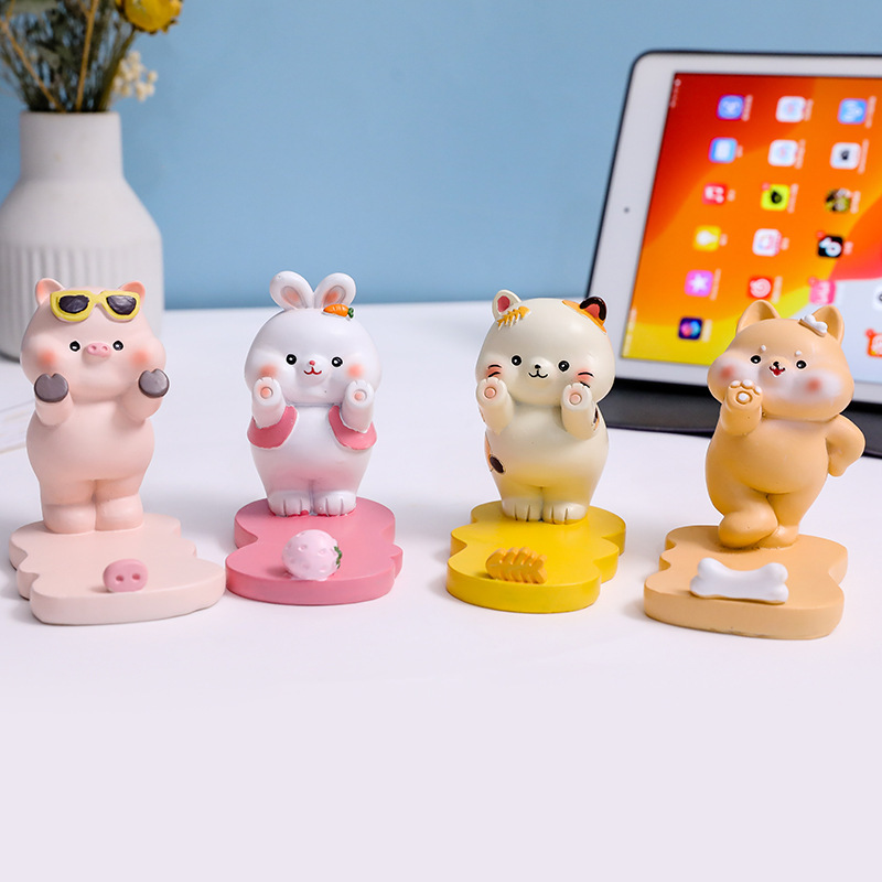 Cute Mobile Phone Holder Creative Cute Animal Cartoon Mobile Phone Bracket Girl's Heart Resin Gift Lazy Support Frame Ornaments