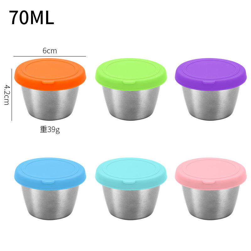 304 plato de inmersión de acero inoxidable sellado a prueba de fugas cubierta de silicona plato pequeño carne ensalada salsa taza 70ml condimento plato