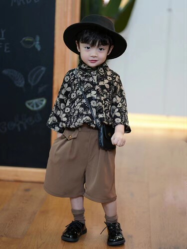 Parent-child clothing summer new loose retro Hong Kong style design niche flower shirt handsome casual shirt boys' clothing
