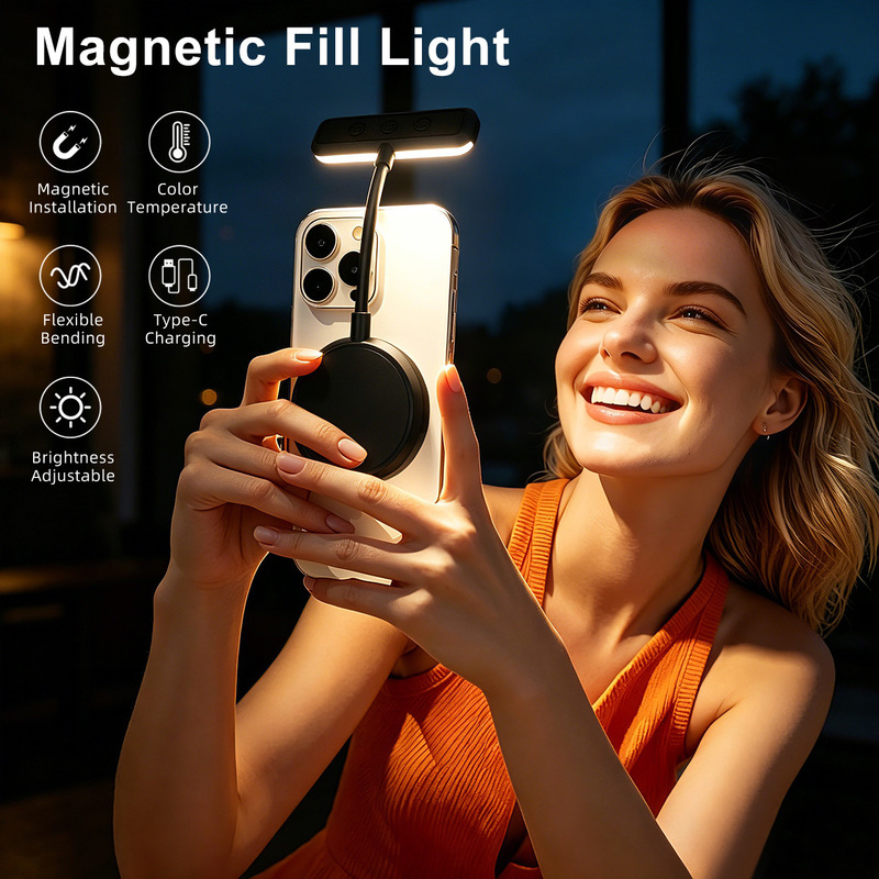 New magnetic phone fill light with flexible hose, rechargeable, suitable for photography, short videos, and night reading, portable lighting device New magnetic phone fill light with flexible hose, rechargeable, suitable for photography, short videos, and night reading, portable lighting device