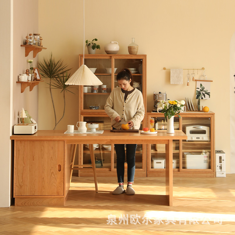 Nordic solid wood dining table island Table restaurant Japanese Western kitchen console home cherry wood multi-functional bar counter desk