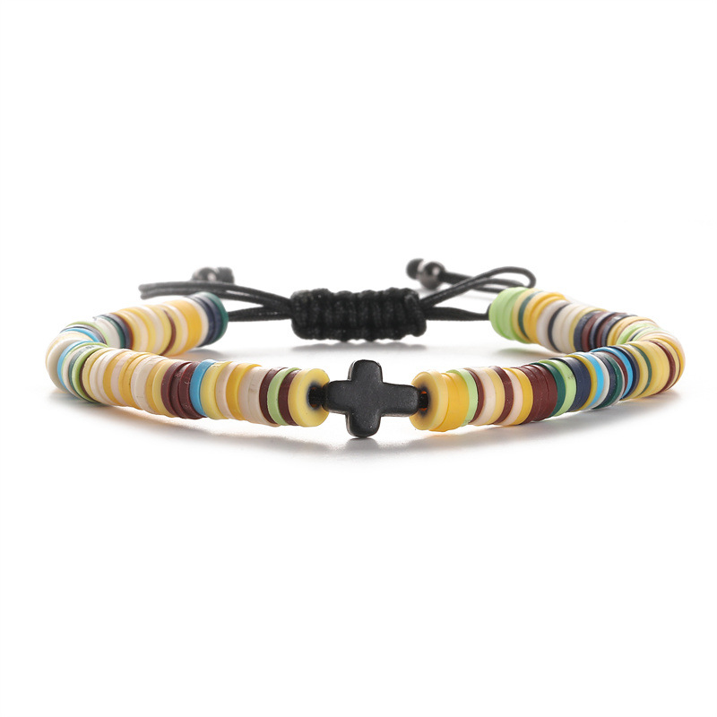 Amazon 6mm de color de cerámica suave cuentas de cuentas trenzadas pulseras cruz pulseras de regalos para hombres y mujeres