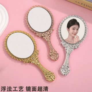 欧式高清手柄镜花边复古手持镜子美容院便携手拿镜宿舍化妆小镜子