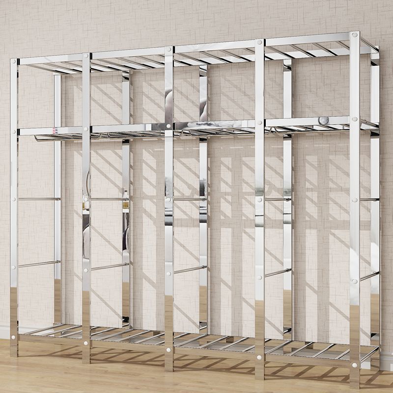 Stainless Steel Simple Fabric Wardrobe with Reinforced Thickened Steel Pipes, Double Full Steel Frame Assembly Storage Rack for Rental Housing Hanging Wardrobe