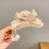 Кофейный, бант с жемчугом (≈11 cm)