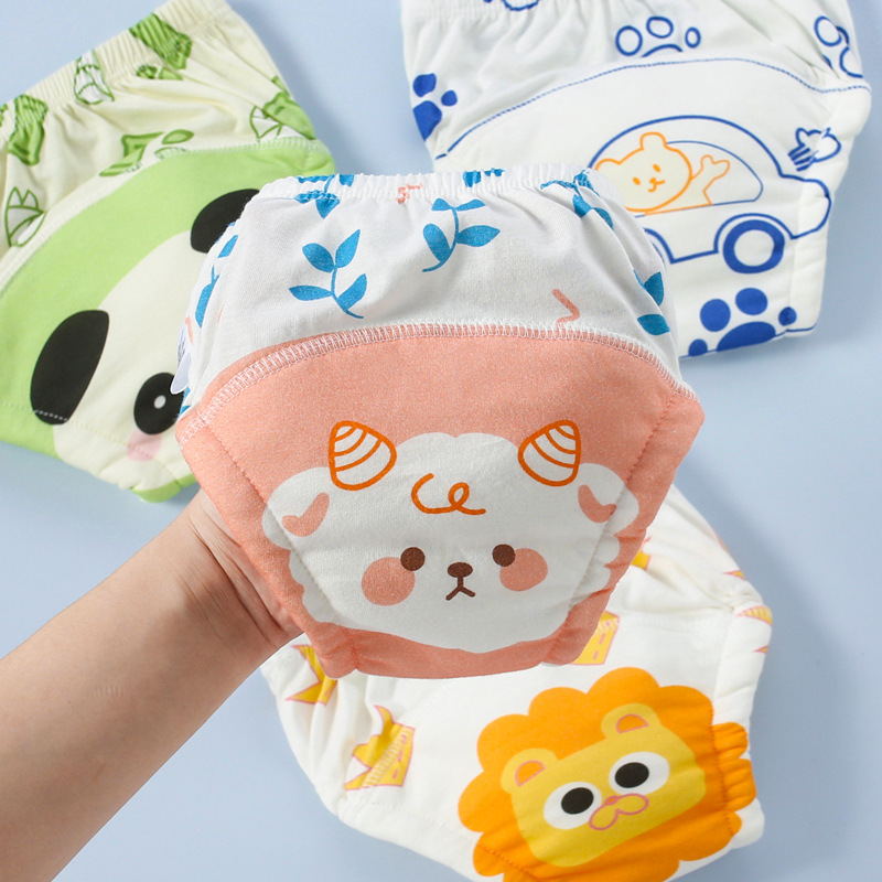 Baby's Toilet Training Pants Anti-side Leakage and Urine-barrier Printed Pure Cotton Washable Underwear Diaper-resistant Cloth Urine Underwear Summer