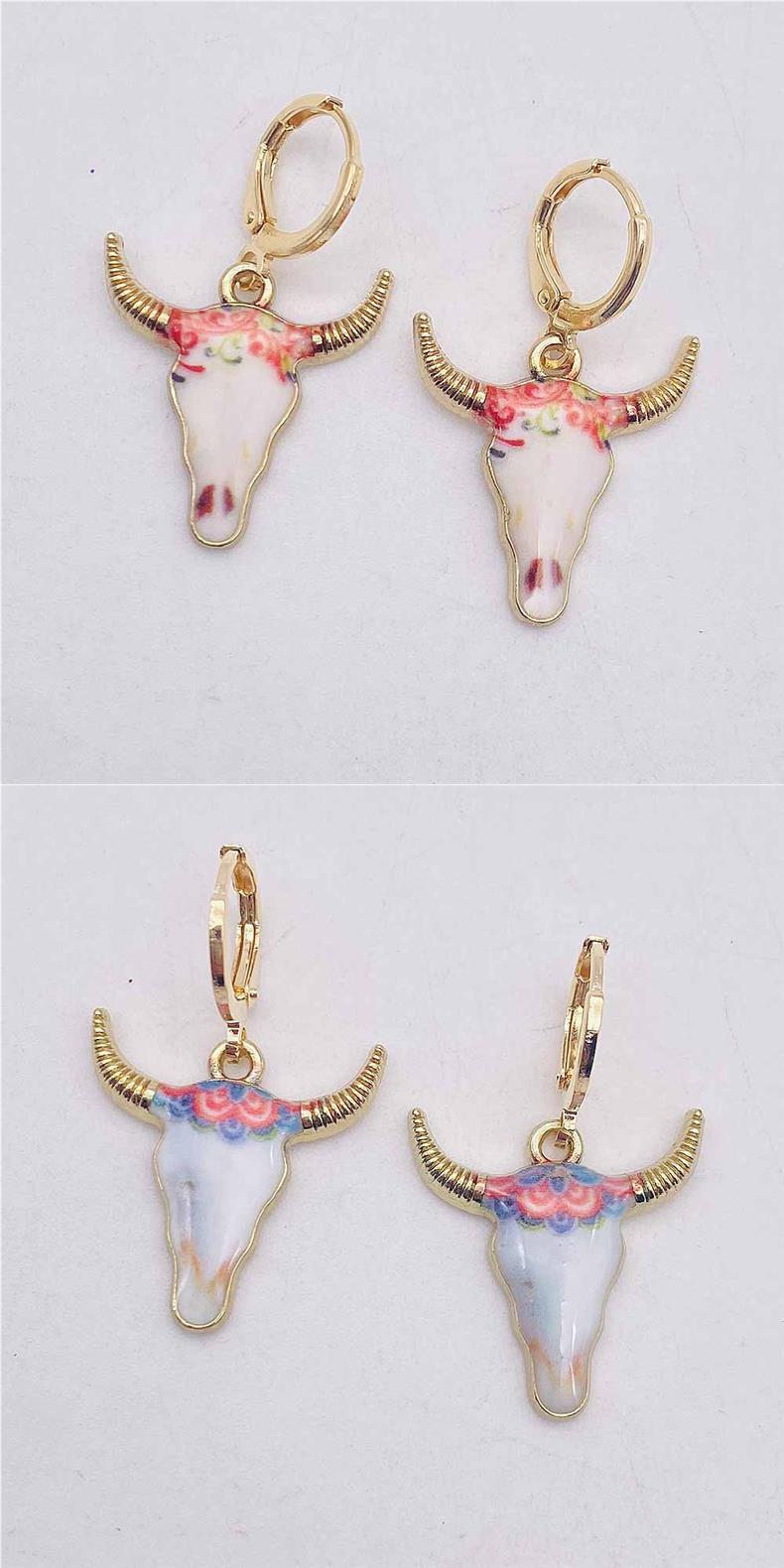 1 Pair Casual Retro Simple Style Cattle Metal Drop Earrings display picture 4