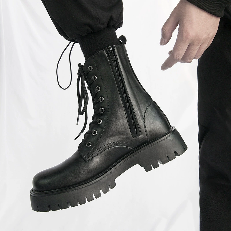 Черные Ботинки Martin на толстой подошве со средним берцем, Мужские осенне-зимние универсальные молодежные модные комбинезоны на молнии в британском стиле с боковой молнией и боковой молнией, сапоги
