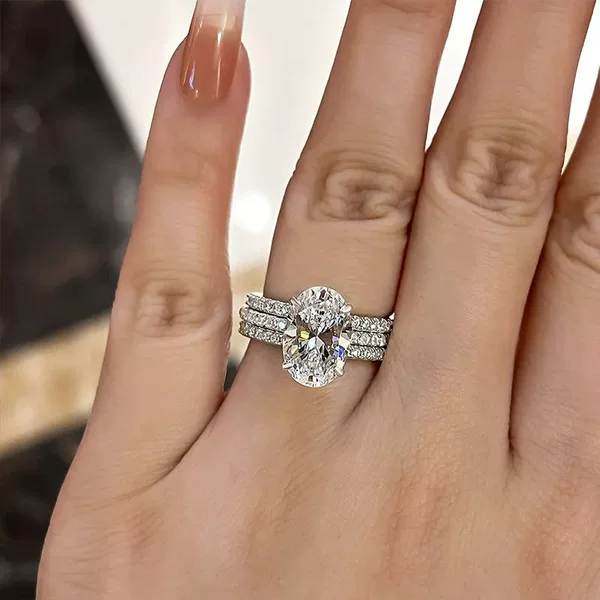 Huitan cross-border luxury three sets of ring wedding engagement geometric jewelry ring fashion temperament super flash hot selling ring