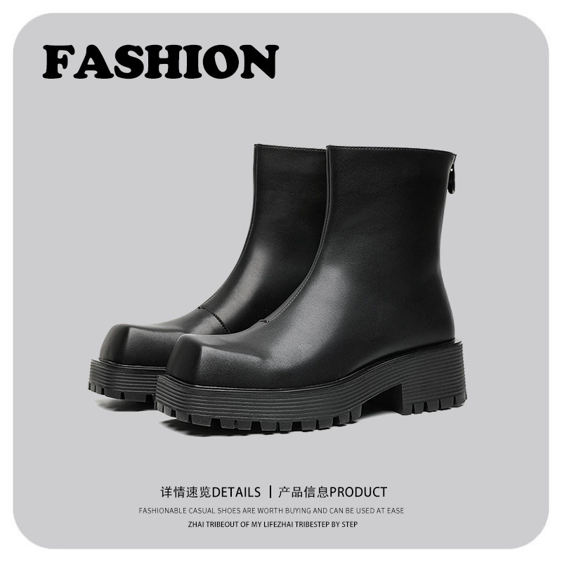 Европейские и американские ботинки Martin с квадратной головкой на танкетке и квадратной головкой и рукавом 2023 Осень Новый стиль Кексы Дымчатые ботинки Челси Модные ботинки для мужчин