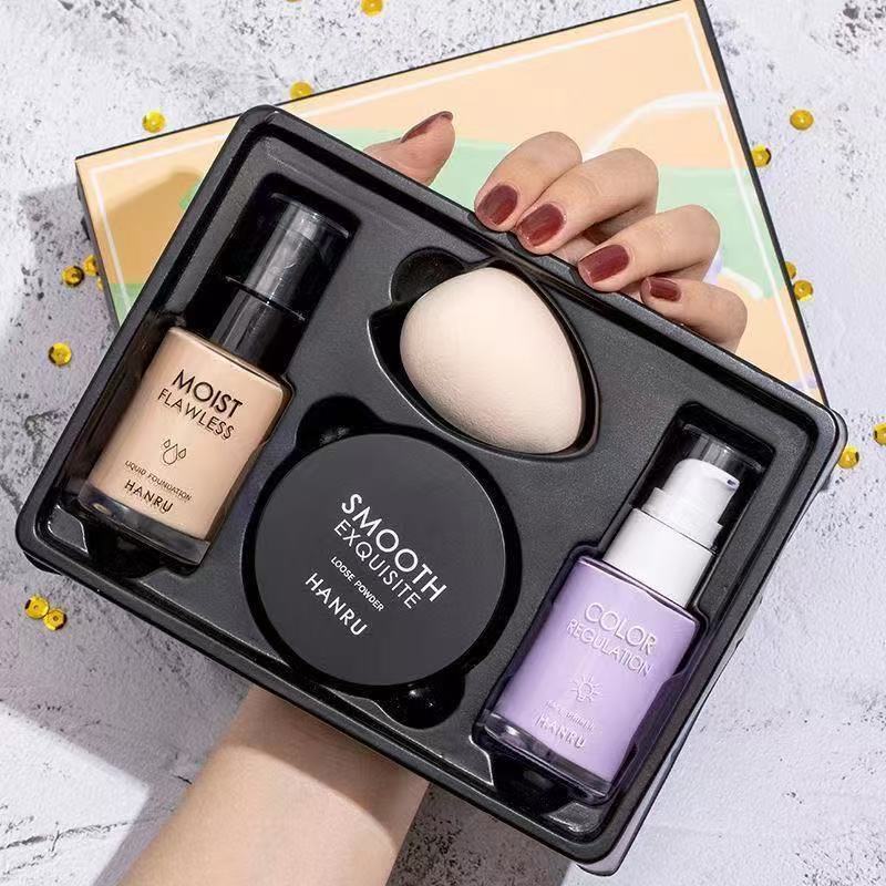 韩汝 Makeup primer, set, foundation, loose powder, 4 pieces, full set, for beginners