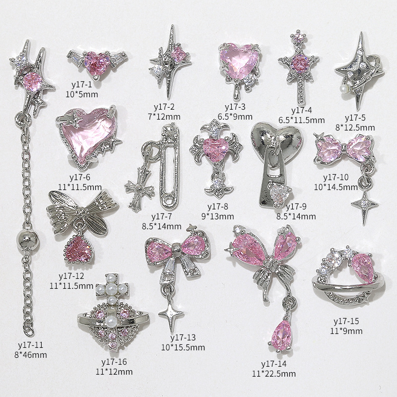 En línea popular LZ estrella mango circón joyería de uñas al por mayor amor cadena arco Rosa diamante decoración de uñas