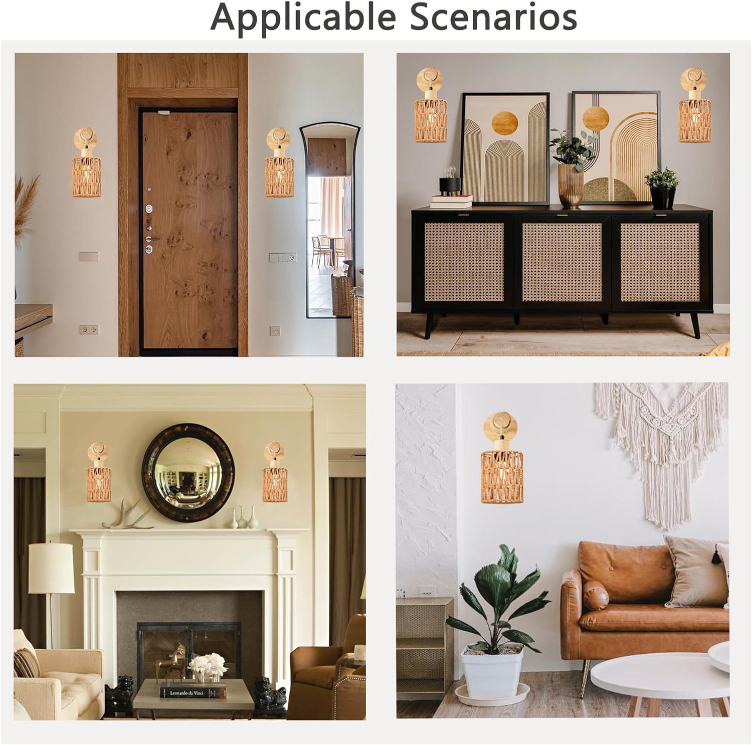 Lámparas transfronterizas de Zhongshan, restaurante de estilo retro, pasillo, dormitorio, cama, casa de familia, cuerda de cáñamo de ratán hecha a mano, pared de madera