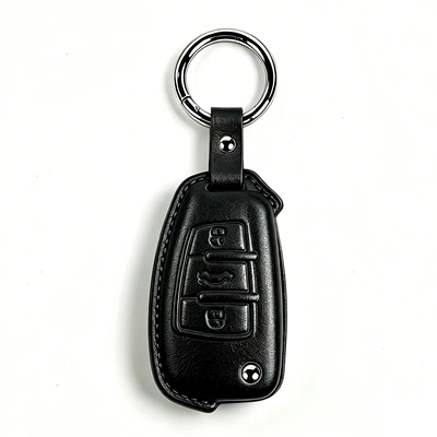 A7L men's q4etron case — Car key bag - model-d-black-leather-case-p2-short-leather-buckle-key-holder