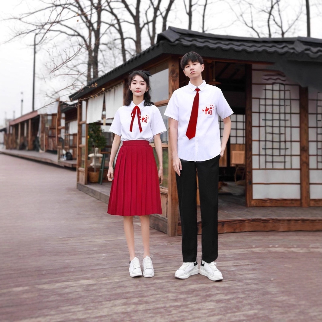 Middle School Student Class Uniform Shirt Spring and Autum Jk Uniform Long Skirt Female School Uniform Sports Meeting Junior High School and High School Student Long-Sleeved Suit
