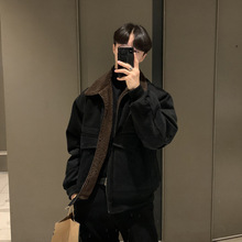 ASCLO秋冬加厚男士夹克休闲韩版复古痞帅加绒羊羔毛翻领短款外套