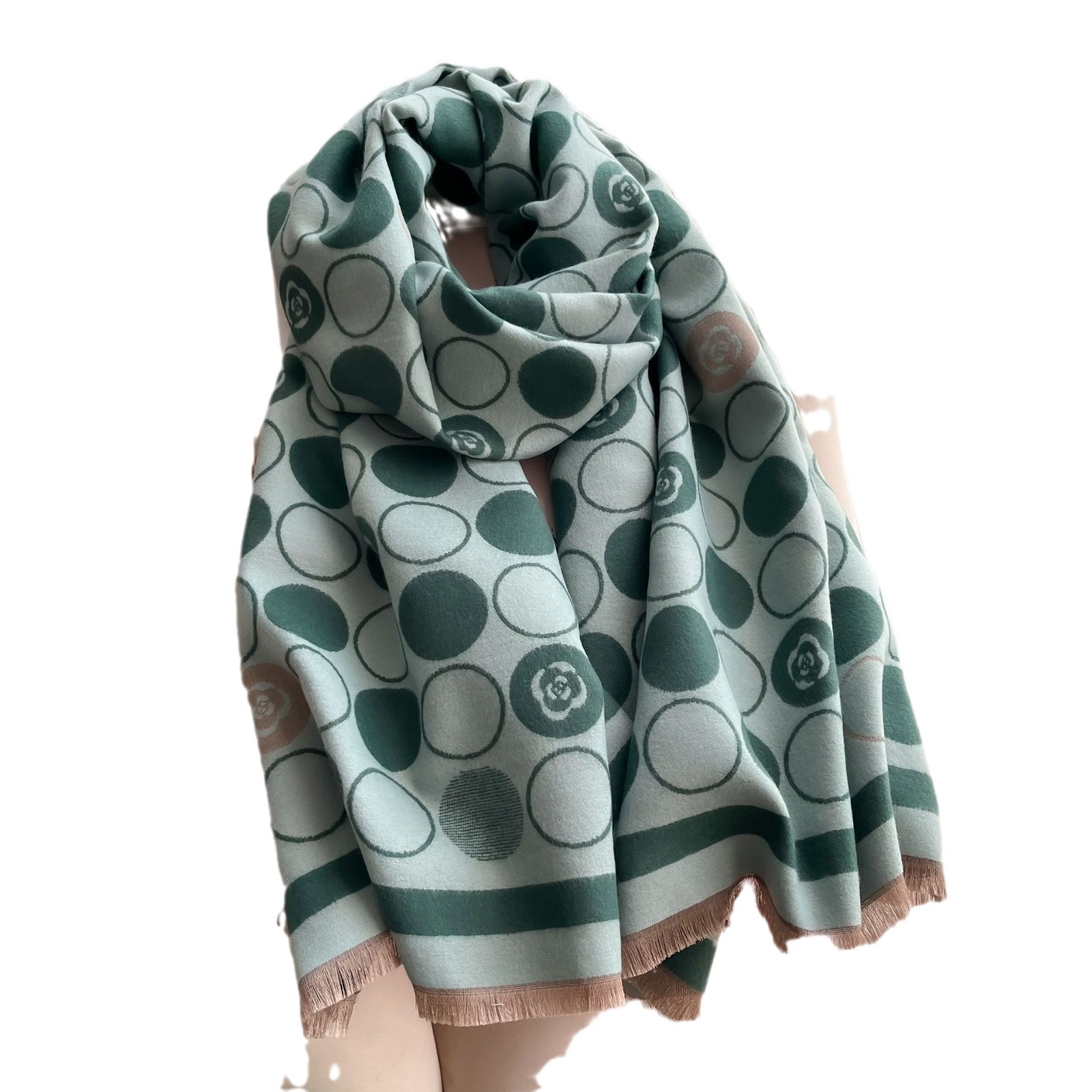 Camellia impresa de alta sensibilidad punto de onda imitación de cachemira bufandas calientes para mujeres bufandas cortas bordas bufandas calientes otoño invierno