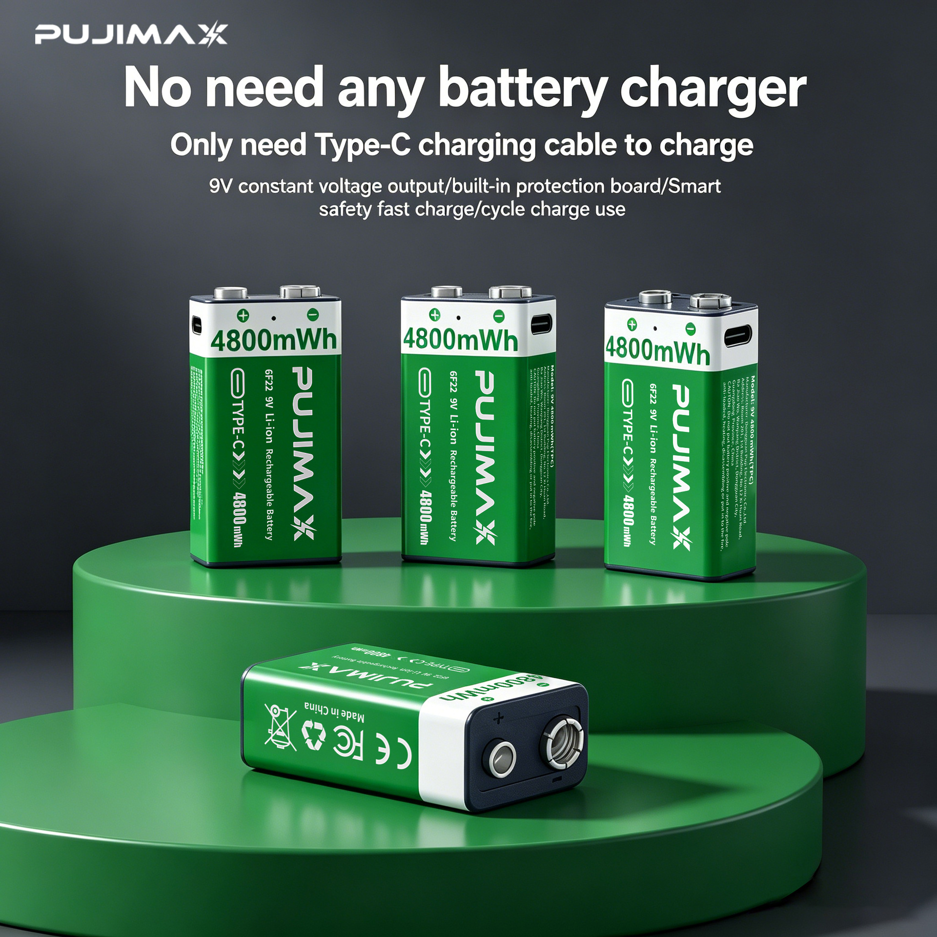 PUJIMAX 1-4pcs 9V lithium battery