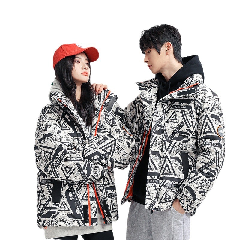 Men's Padded Jacket Geometric White Duck Down Winter Coat Warm_voghion.com