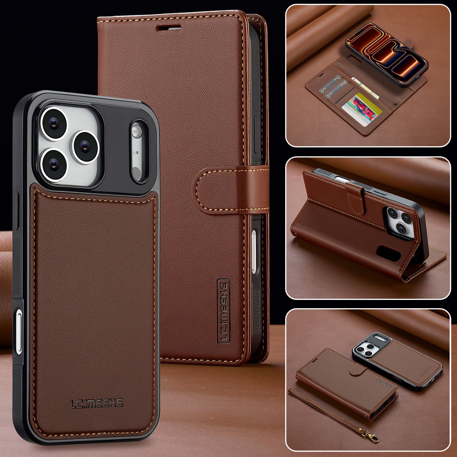 适用iPhone17ProMax翻盖手机壳MagSafe无线充电三星插卡支架皮套