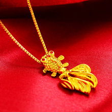18K黄金色北欧金项链小金鱼轻奢首饰孟加拉赤七夕情人坠链