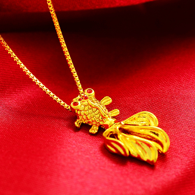 18K黄金色北欧金项链小金鱼轻奢首饰孟加拉赤七夕情人坠链