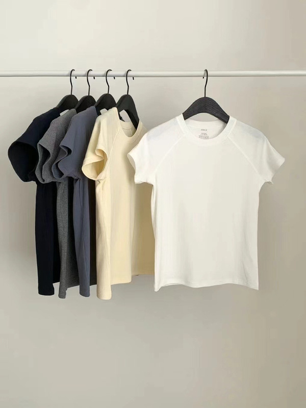 今/オンス ラグランスリーブ ラウンドネック 半袖 無地 Tシャツ 大きめ ストレッチ スリムフィット トップス 韓国風|undefined