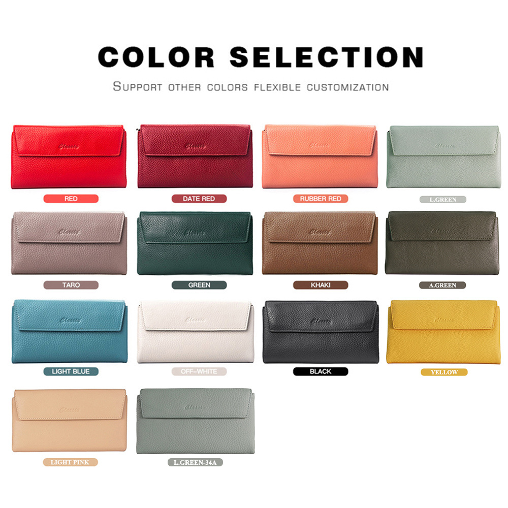 Premium Top Grain Cowhide Leather Clutch Long Wallet For Women, Luxury Cross-Border Genuine Leather Card Holder - Thumbnail 2