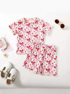 Silk shorts with bow, set, (Cross-border trading), with short sleeve, 2 piece set