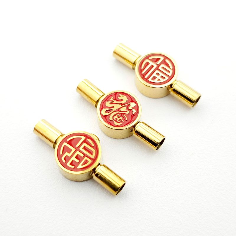 周家と同じスタイルの祝福文字付きスナップボタン、色褪せ防止、耐油性、赤い紐、ステンレス製フラットバックル、DIYハンドロープアクセサリー、ジュエリーバックル|undefined