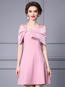 Celebrity temperament diamond embellished A-line dress short summer style