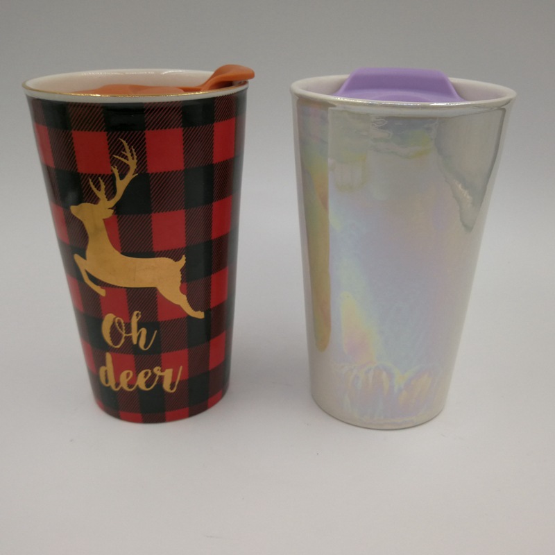 Taza de cerámica con cierre Taza de doble capa de aislamiento térmico de silicona Taza de agua Taza de pareja ins Taza de café simple con cuchara