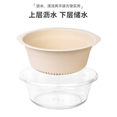 Double-layer transparent round drain basket kitchen plastic vegetable washing basin vegetable basket home use for washing vegetables and fruits