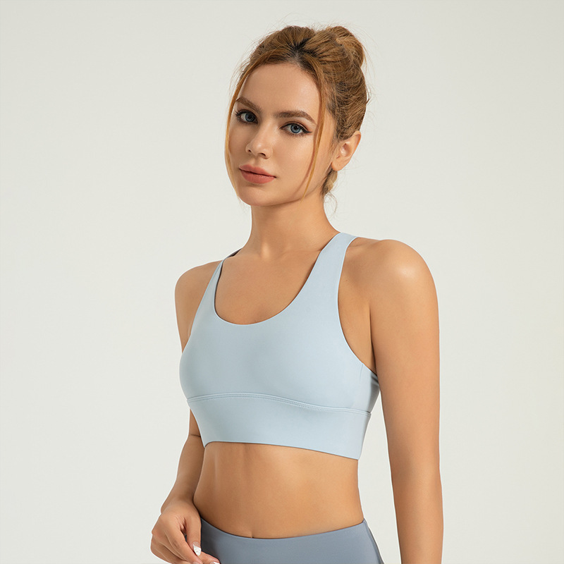 Área transfronteriza ropa interior deportiva de alta elasticidad mujer antichoque chaleco de yoga de alta resistencia desmontable cojín de pecho desnuda sensación de bra de fitness